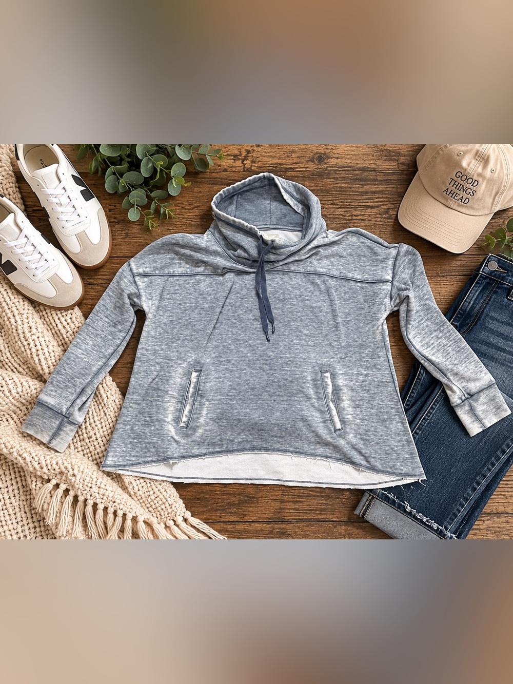 Altar’d State Heathered Light Blue Pullover Hoodie Relaxed Fit